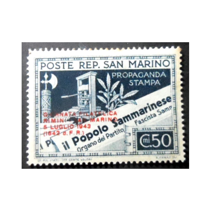 Selo postal de San Marino de 1943 Philatelic day Rimini San Marino