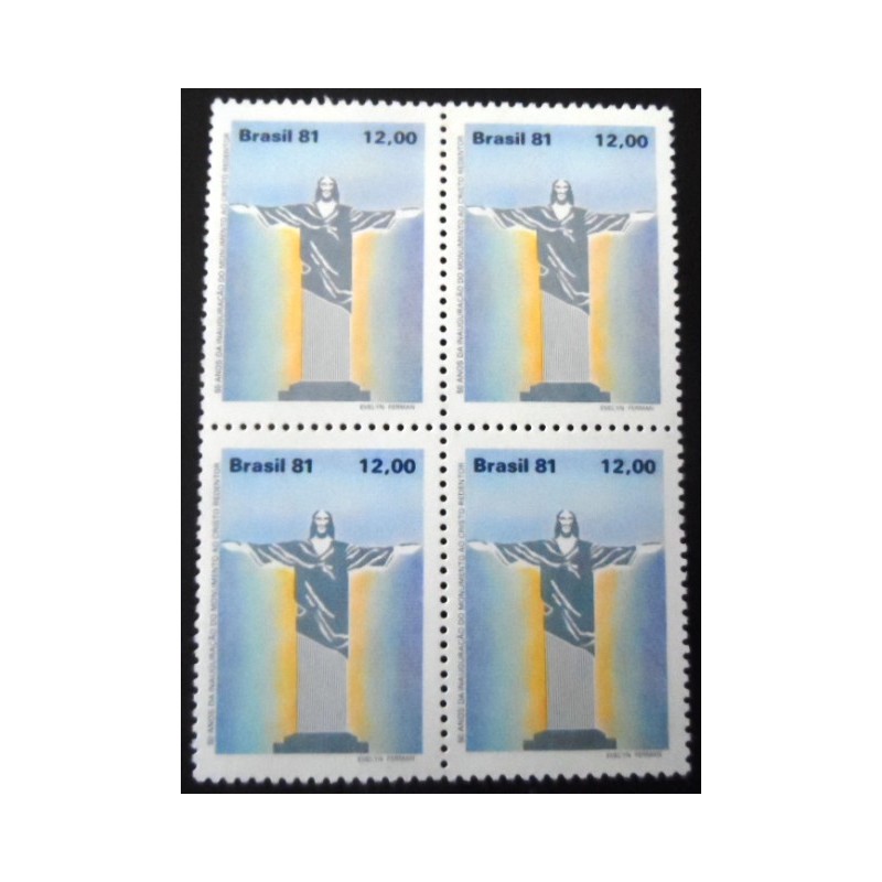 Quadra de selos postais do Brasil de 1981 Cristo Redentor M