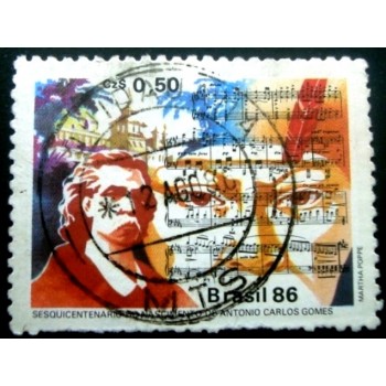 Imagem similar à do selo postal do Brasil de 1986 Carlos Gomes U