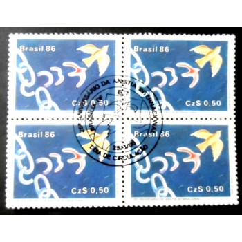 Quadra de selos postais do Brasil de 1986 Anistia Internacional - MCC