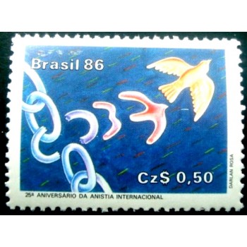 Selo postal do Brasil de 1986 Anistia Internacional N