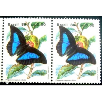 Par de selos postais do Brasil de 1986 Prepona eugenes diluta M