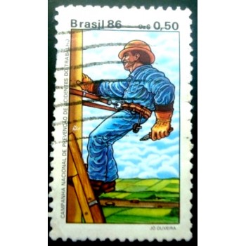 Imagem similar à do selo postal do Brasil de 1986 Prevenção de Acidentes U