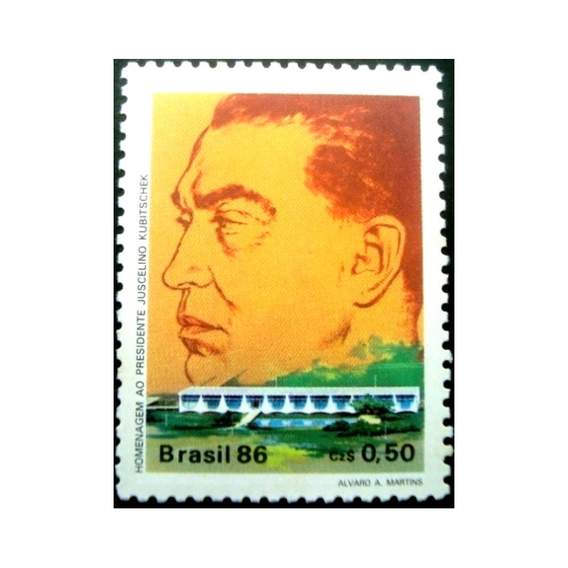 Selo postal do Brasil de 1986 Juscelino Kubitschek M