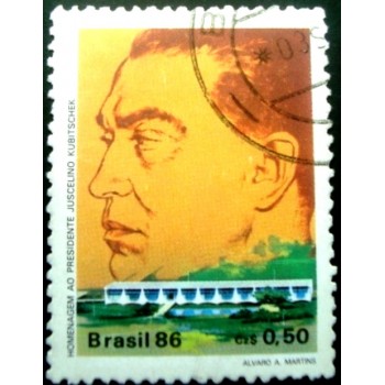 Imagem similar à do selo postal de 1986 Juscelino Kubitschek U