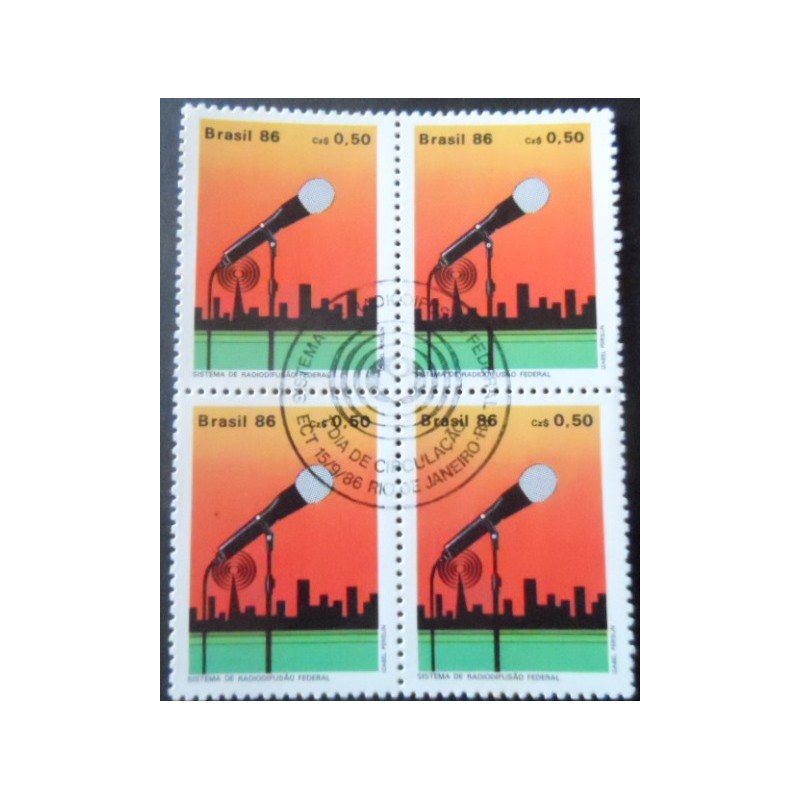 Quadra de selos postais do Brasil de 1986 Radiodifusão Federal MCC RJ