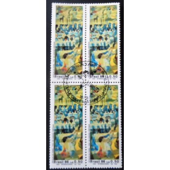 Quadra de selos postais do Brasil de 1986 Paz de Candido Portinari  MCC