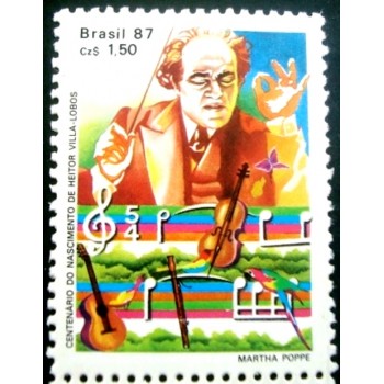 Selo postal do Brasil de 1987 Heitor Villa-Lobos M