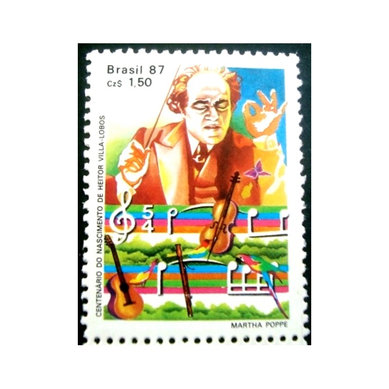 Selo postal do Brasil de 1987 Heitor Villa-Lobos M