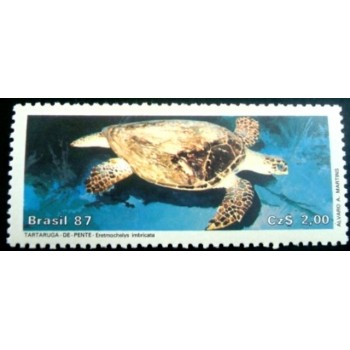 Selo postal do Brasil de 1987 Tartaruga-de-Pente M