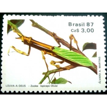 Selo postal do Brasil de 1987 Louva-a-deus M