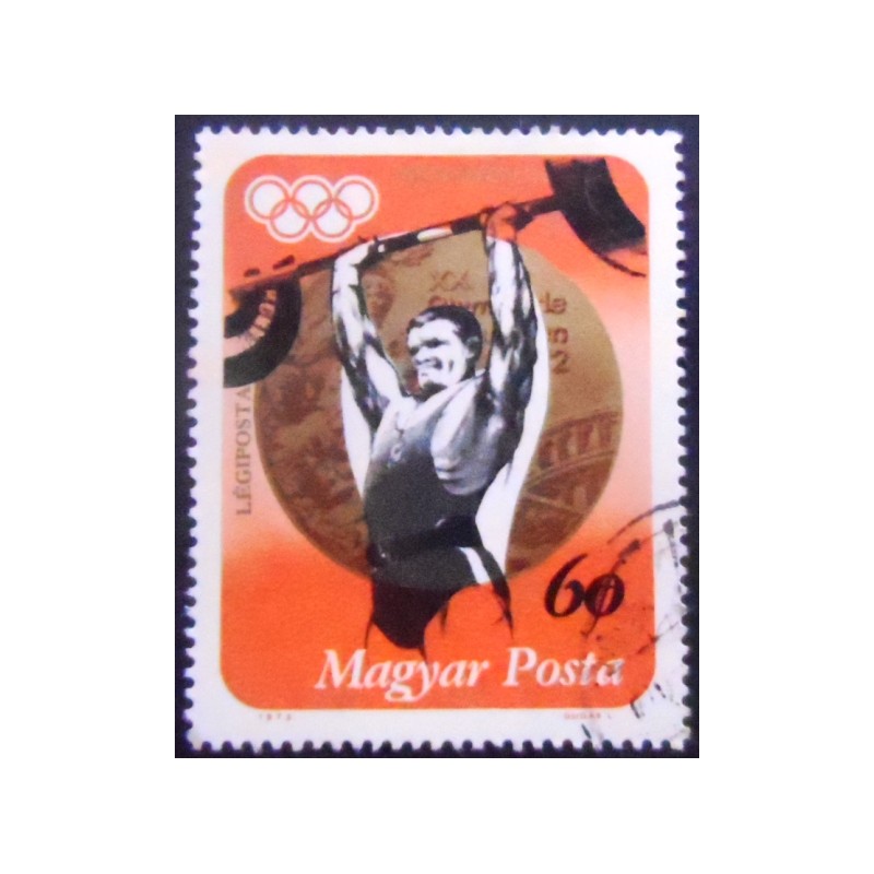 Imagem do selo postal da Hungria de 1973 Gold medalist Imre Földi