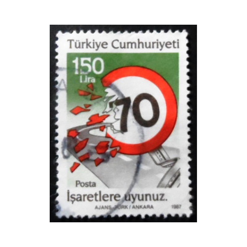 Selo postal da Turquia de 1987 Observe speed limit
