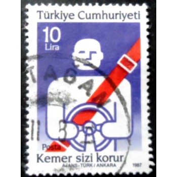 Selo postal da Turquia de 1987 Use seatbelts