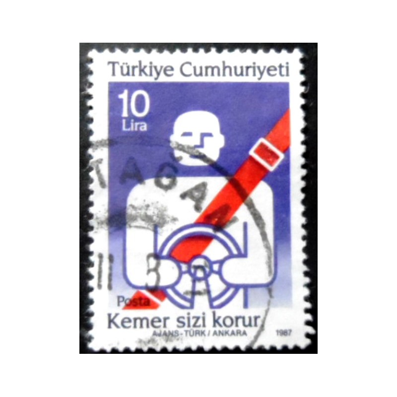 Selo postal da Turquia de 1987 Use seatbelts