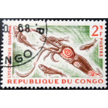 Selo postal do Congo de 1964 Crowned Firefly Squid