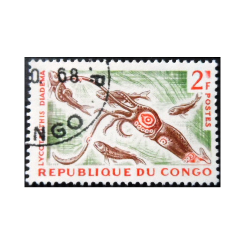 Selo postal do Congo de 1964 Crowned Firefly Squid