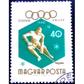 Imagem do selo postal da Hungria de 1960 Ice Hockey