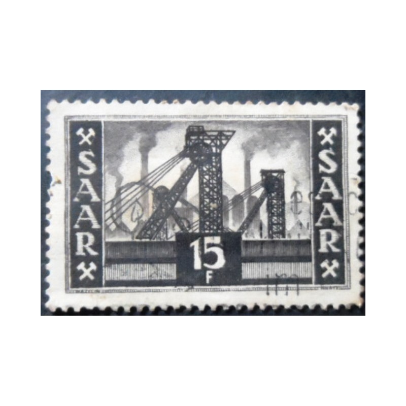 Selo postal de Saarland de 1952 Colliery shafthead