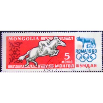 Imagem do selo postal da Mongólia de 1960 Horse Riding
