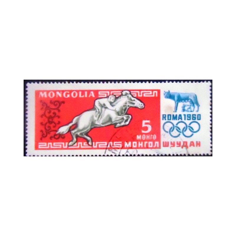 Imagem do selo postal da Mongólia de 1960 Horse Riding