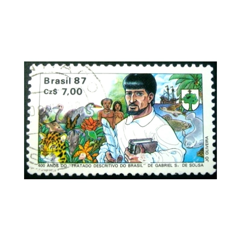 Imagem similar à do selo postal do Brasil de 1977 Gabriel Soares de Souza U