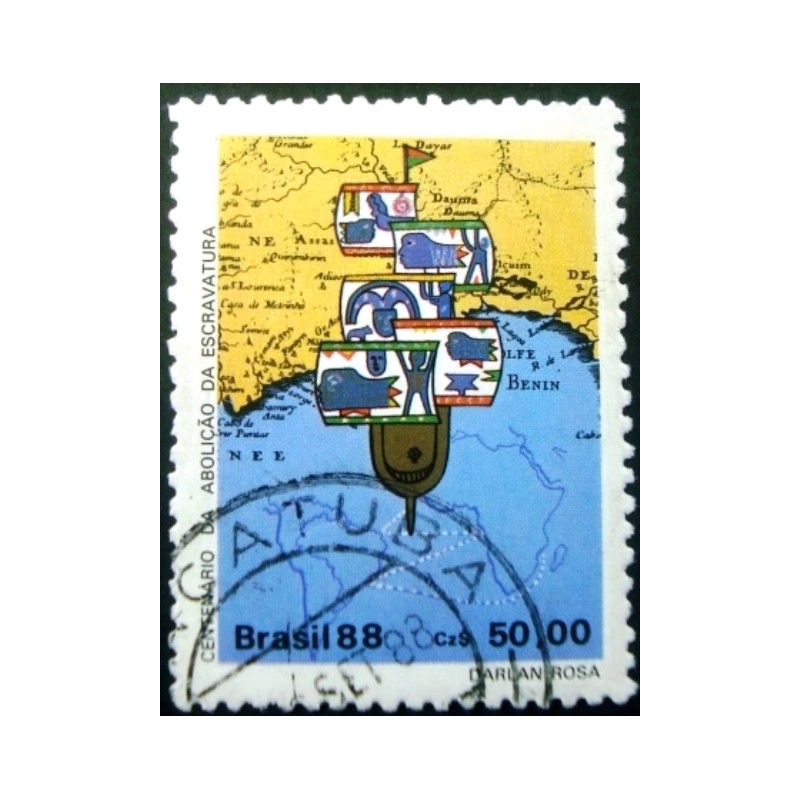 Imagem similar à do selo postal do Brasil de 1977 Navio Negreiro U