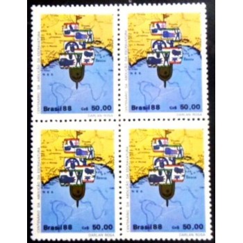 Quadra de selos postais do Brasil de 1988 Navio Negreiro M