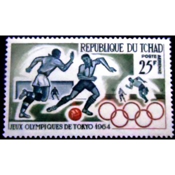 Imagem do selo postal do Tchad de 1964 Soccer