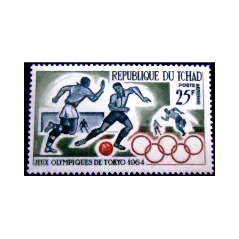 Imagem do selo postal do Tchad de 1964 Soccer