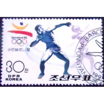 Imagem do selo postal da Coréia do Norte de 1991 Shot-put