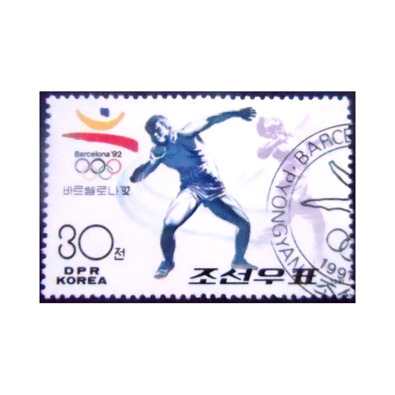 Imagem do selo postal da Coréia do Norte de 1991 Shot-put