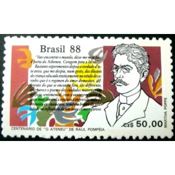 Selo postal do Brasil de 1988 Raul Pompéia M