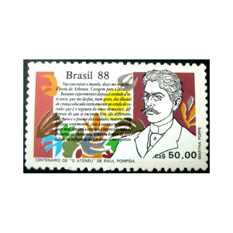 Selo postal do Brasil de 1988 Raul Pompéia M