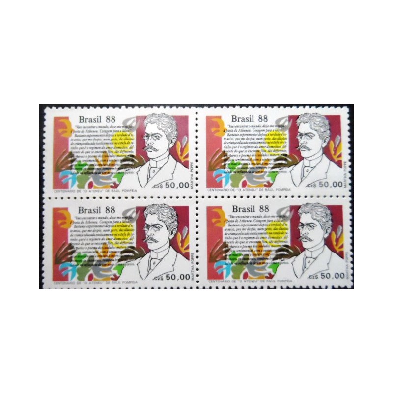 Quadra de selos postais do Brasil de 1988 Raul Pompéia M