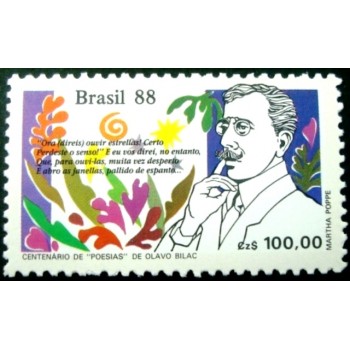 Selo postal do Brasil de 1988 Olavo Bilac M