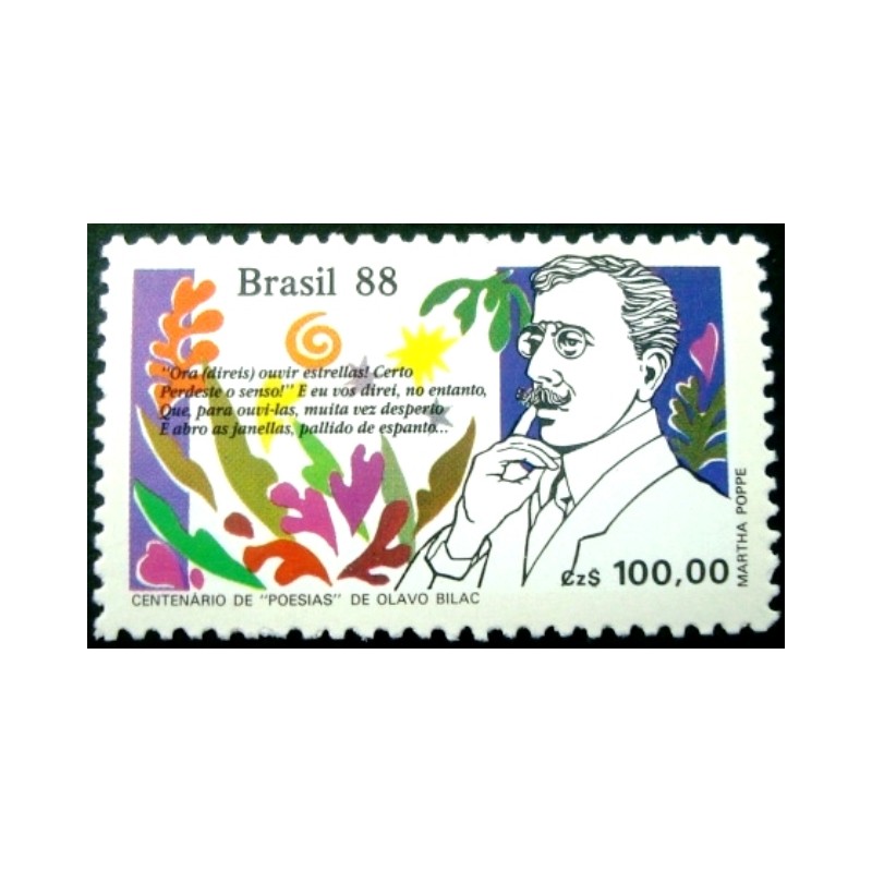 Selo postal do Brasil de 1988 Olavo Bilac M