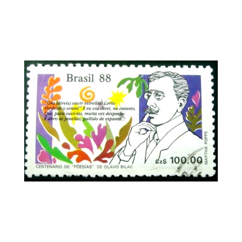 Imagem similar à do selo postal do Brasil de 1988 Olavo Bilac U