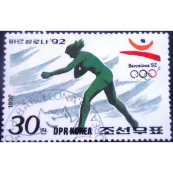 Imagem do selo postal da Coréia do Norte de 1992 Shot-put