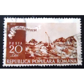 Selo postal da Romênia de 1950 The Dorfbrunnen