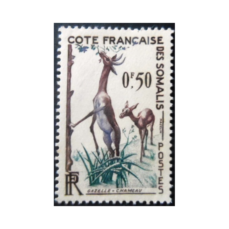 Selo postal da Somália Francesa de 1958 Gerenuk