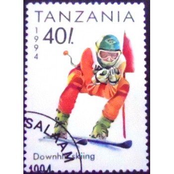 Imagem do selo postal da Tanzânia de 1994 Downhill Skiing