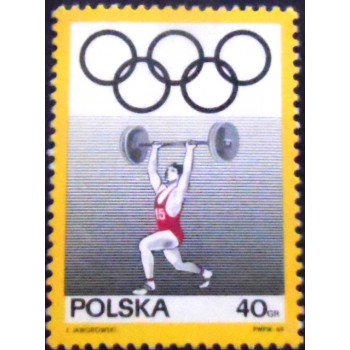 Imagem do selo postal da Polônia de 1969 Weightlifting