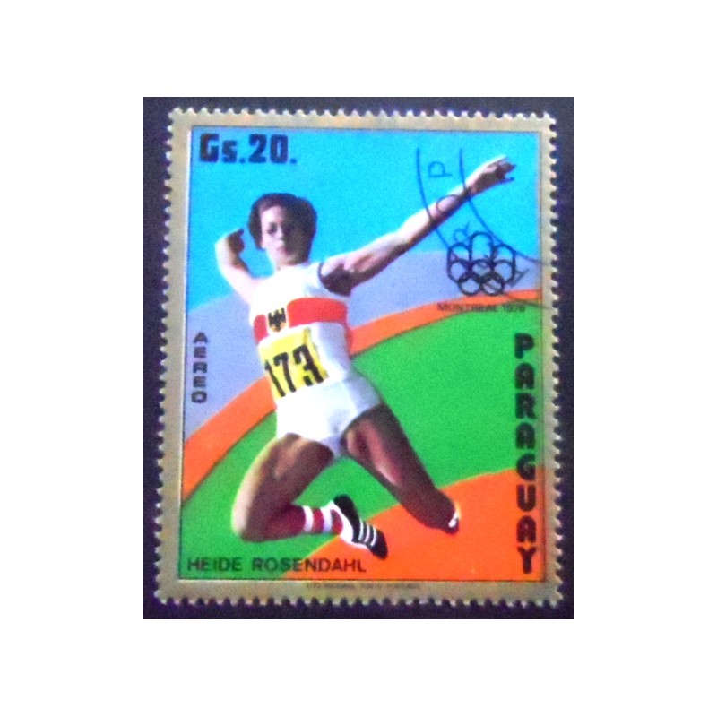 Imagem do selo postal do Paraguai de 1975 Long jump