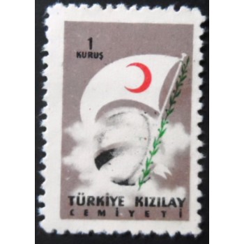 Selo postal de Turquia de 1958 Globe Flag and Branches