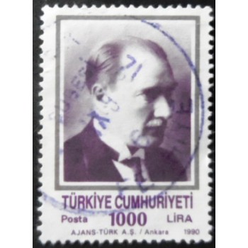 Selo postal da Turquia de 1990 Kemal Ataturk 1000