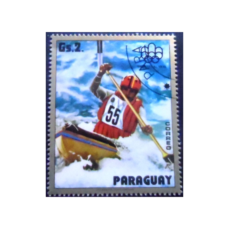Imagem do selo postal do Paraguai de 1975 Whitewater Canoeing