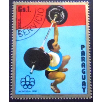 Imagem do selo postal do Paraguai de 1975 Weightlifting