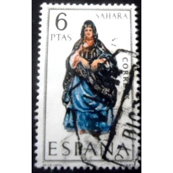 Selo postal da Espanha de 1970 Girl in costume of Sahara U