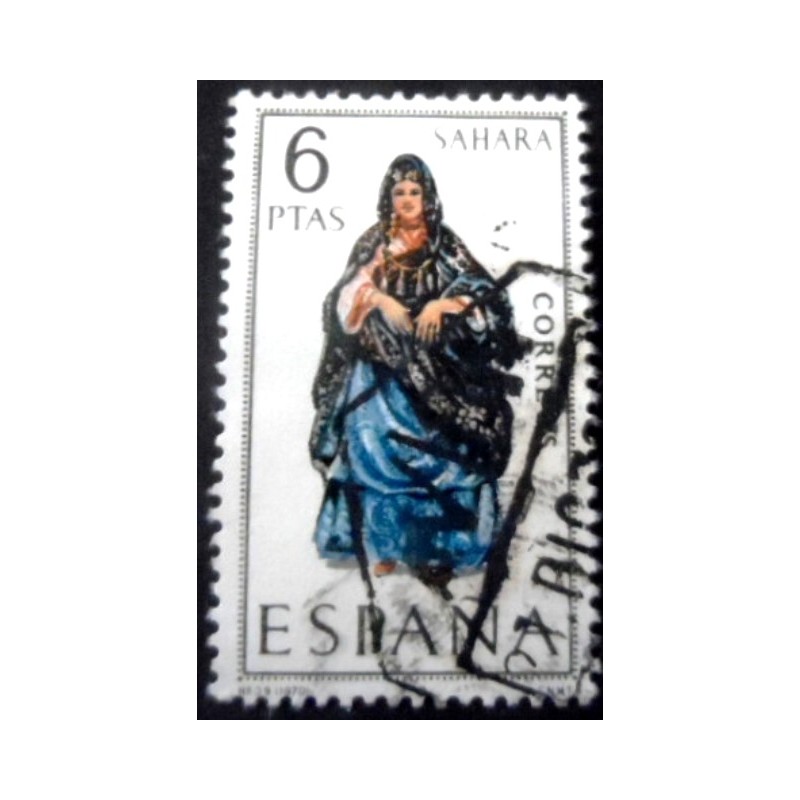 Selo postal da Espanha de 1970 Girl in costume of Sahara U